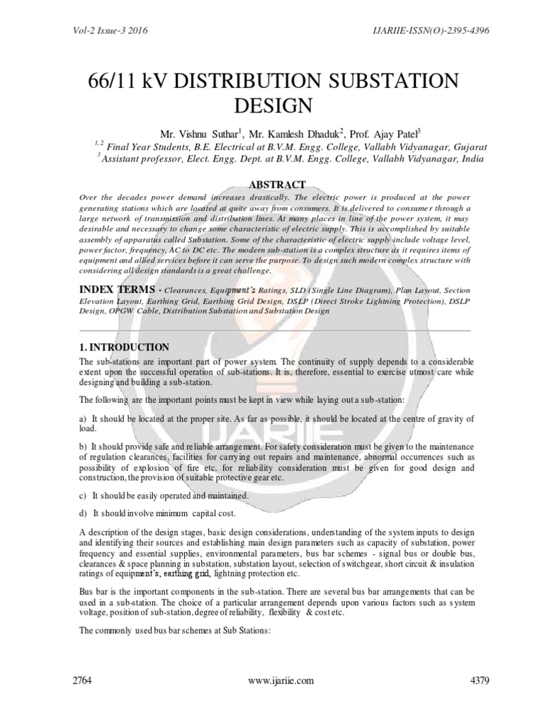 66 11 KV Distribution Substation Design Ijariie2764 | PDF | Electrical ...