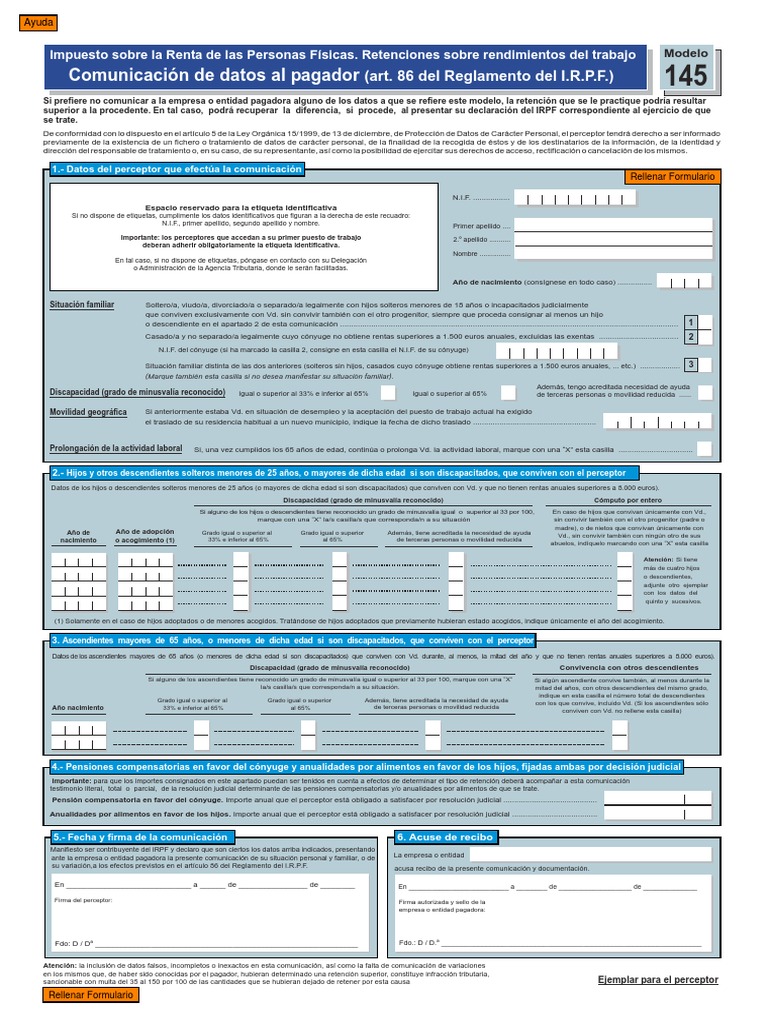 Modelo 145 IRPF: Rellenar y Descargar | PDF | Invalidez | Gobierno