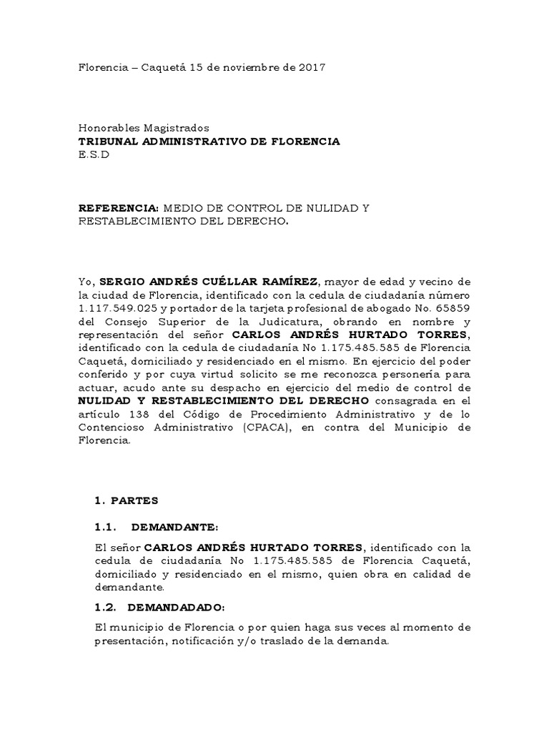 Demanda de Nulidad y Resablecimiento Del Derecho | PDF | Salario | Gobierno