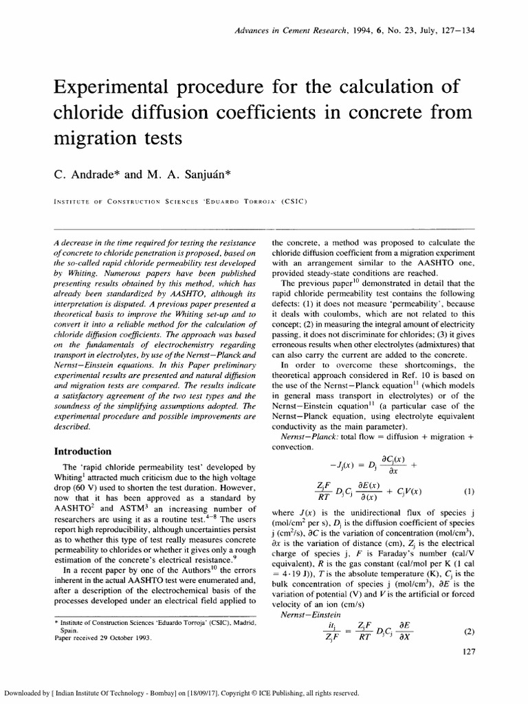 Experimental Procedure For The Calculation of Chloride Diffusion ...