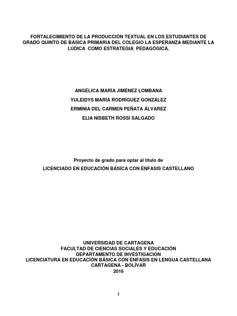 Proyecto de Grado Final 30 Abril | Educación primaria | Plan de estudios