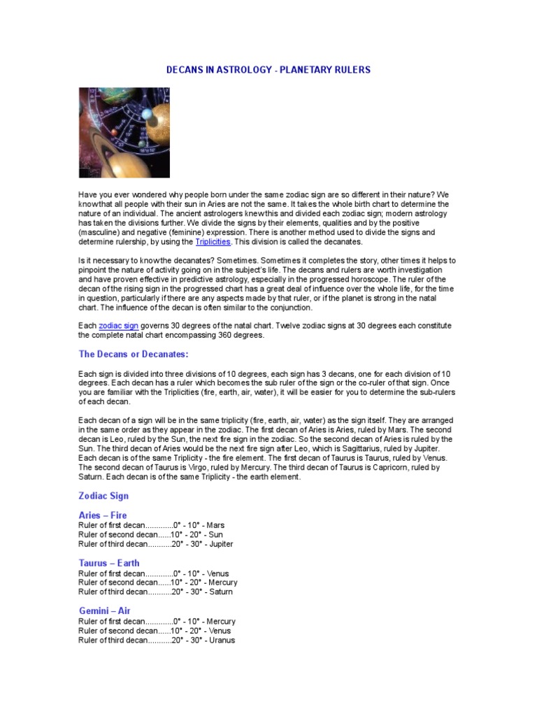 Decans In Astrology Planets In Astrology Astrological Sign