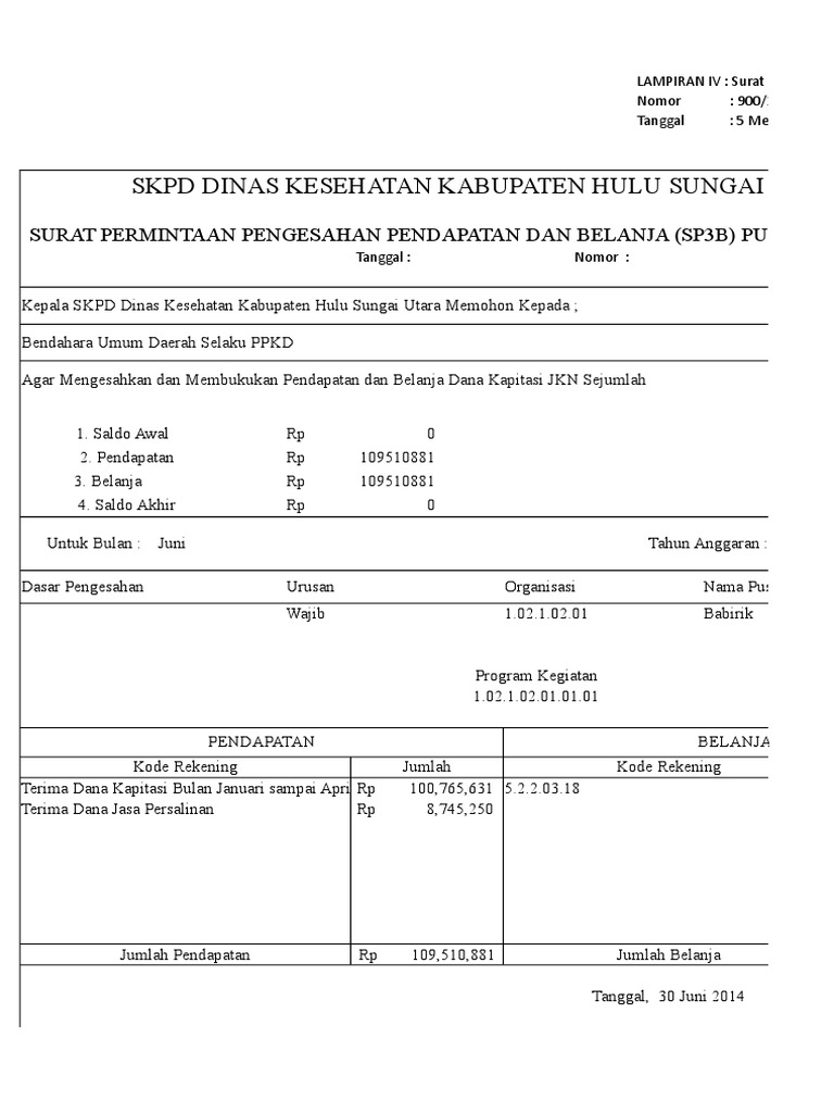 Pengesahan SP3B Puskesmas 2014 | PDF
