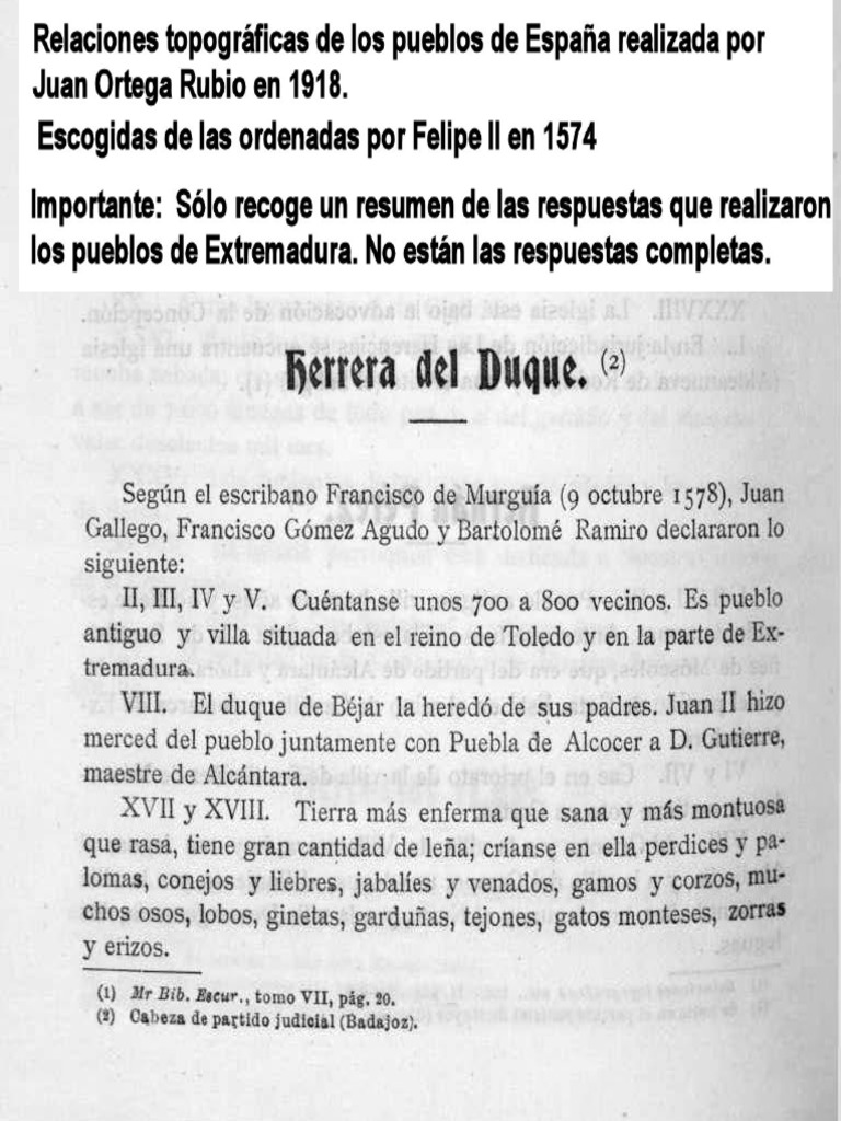 HERRERA DEL DUQUE En Las Relaciones Topogr ficas De Los Pueblos De 