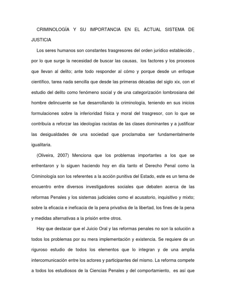 Criminología y Su Importancia en El Actual Sistema de Justicia | PDF ...