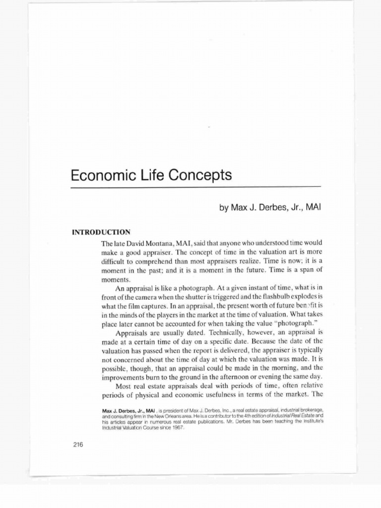11 Derbes Economic Life Concepts PDF Real Estate Appraisal