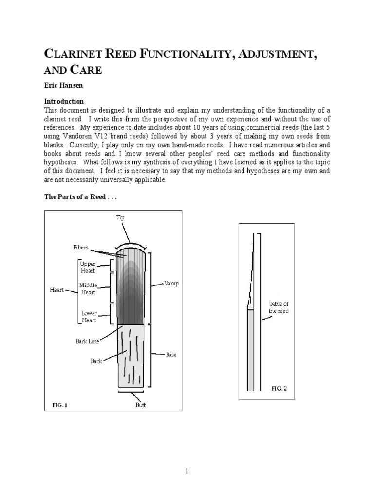 Reed Functionality, Adjustment, and Care PDF