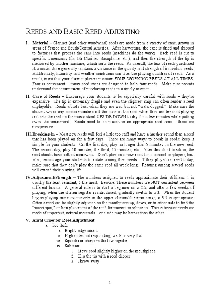 Reeds and Basic Reed Adjusting | PDF | Hornbostel Sachs | Woodwind ...