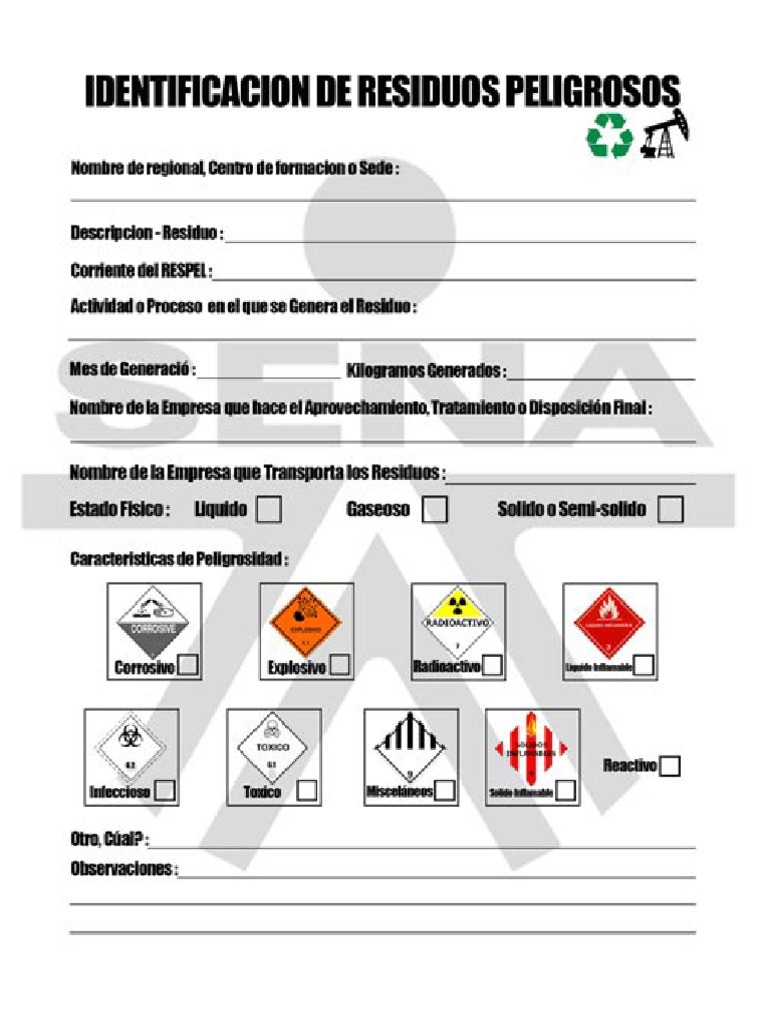 Formato Identificacion de Residuos Peligrosos | PDF