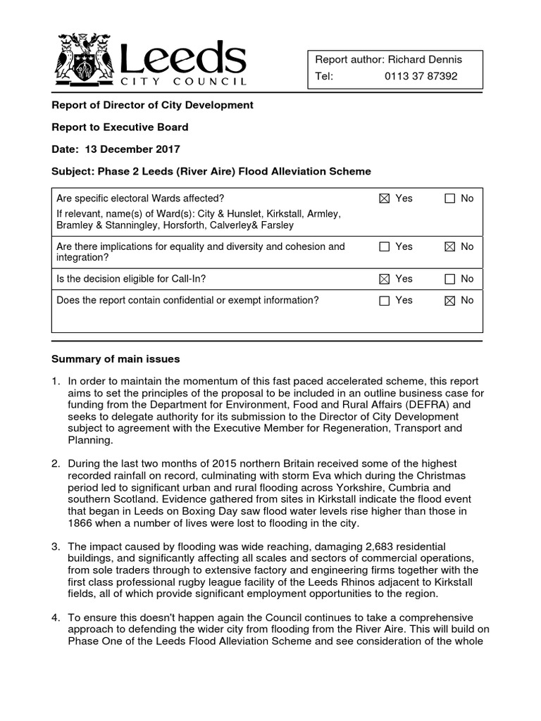 Leeds Flood Alleviation Phase 2 Report | PDF | Flood | River
