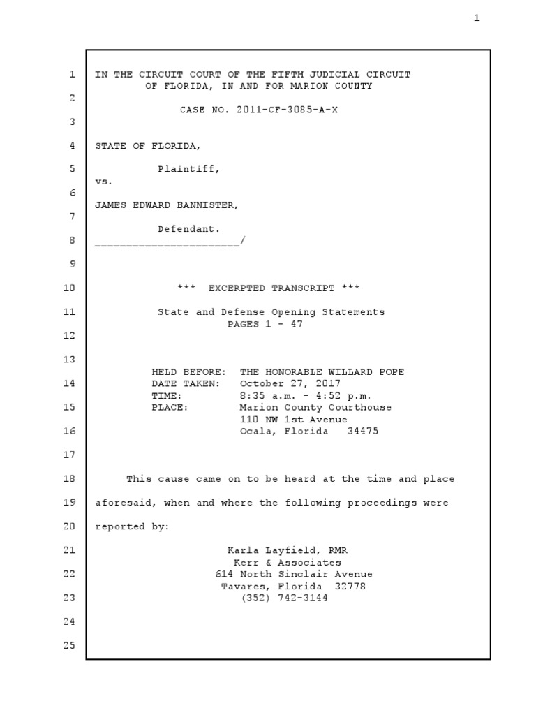 Opening Statements in Bannister Trial | PDF | Public Law | Legal Procedure