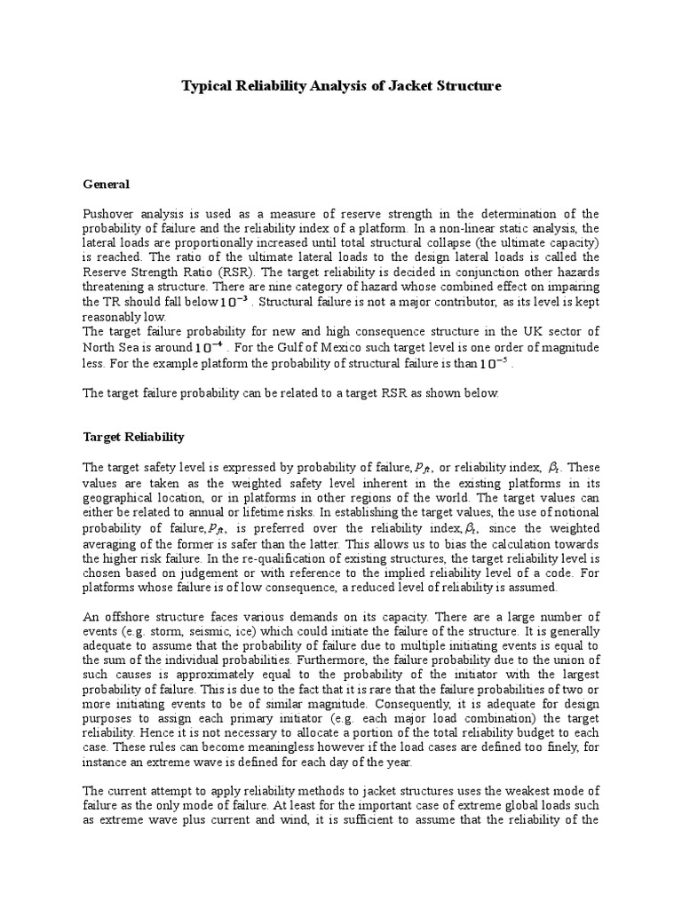 Typical Reliability Analysis of Jacket Structure: General | PDF ...