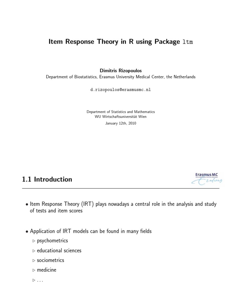 IRT Analysis in R with ltm Package | PDF | Statistical Theory | Statistics