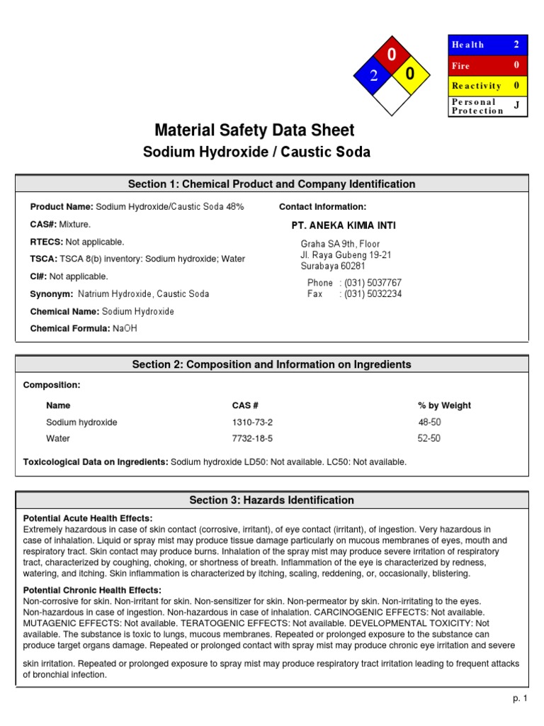Health Hazards of Sodium Hydroxide | PDF | Toxicity | Sodium Hydroxide