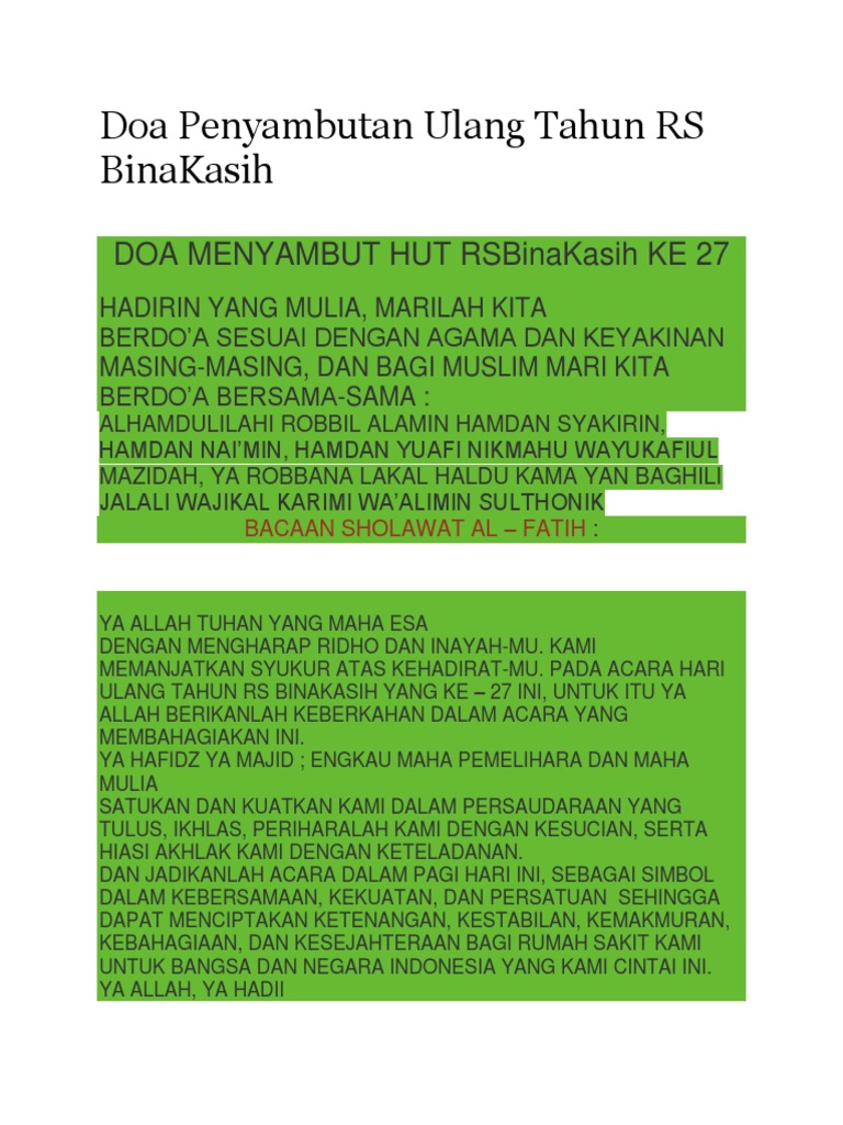 Doa Syukuran Ulang Tahun