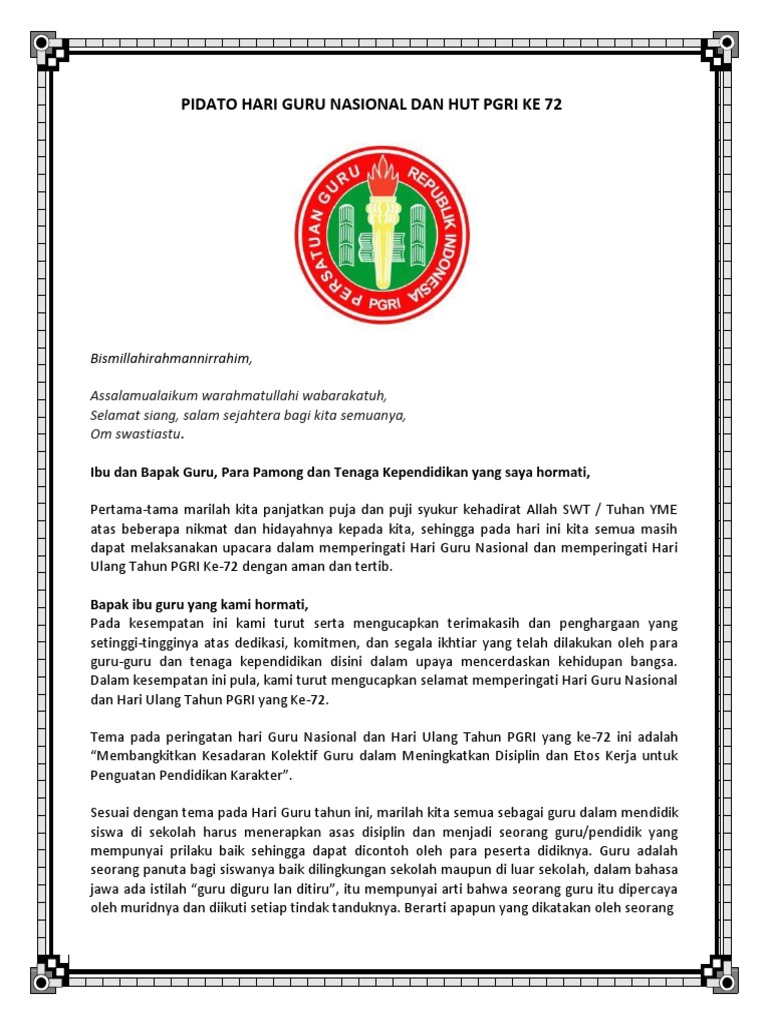 Contoh Pidato Upacara Hari Guru Dan HUT PGRI  PDF