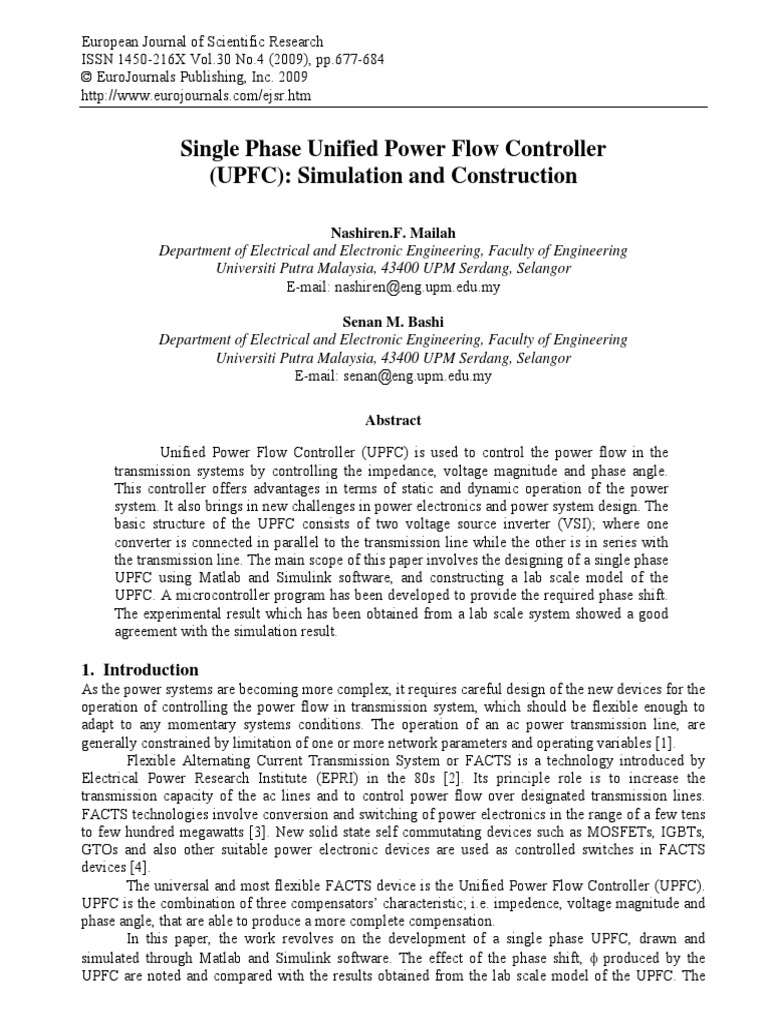 Single Phase Unified Power Flow Controller (UPFC) : Simulation and ...