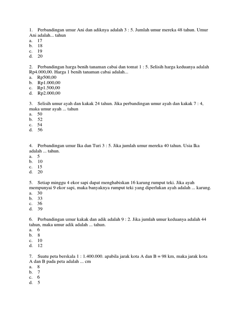 Soal Matematika Sd