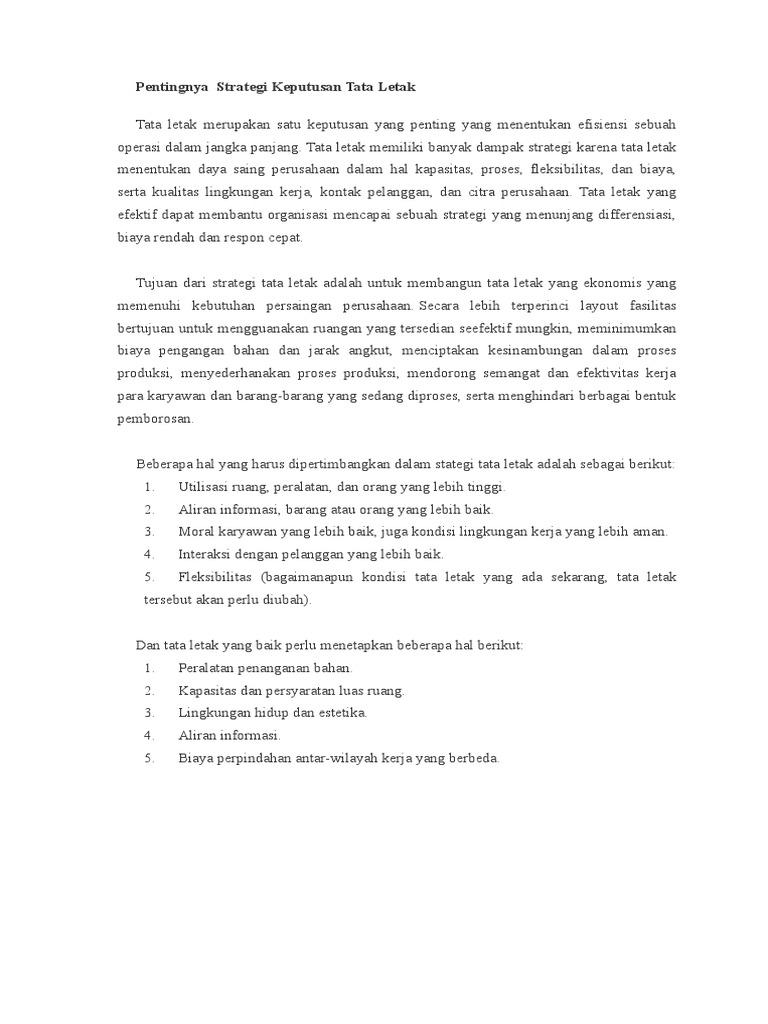 Pentingnya Strategi Keputusan Tata Letak