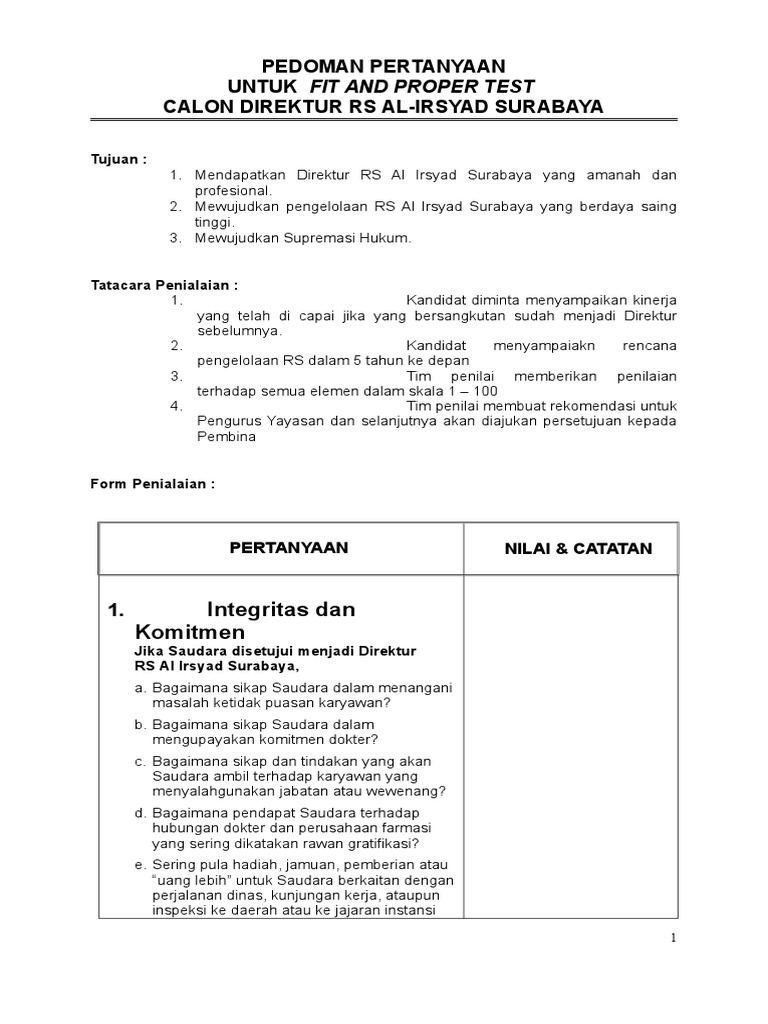 Pedoman Fit and Proper Test Direktur RS | PDF | Karier & Perkembangan ...