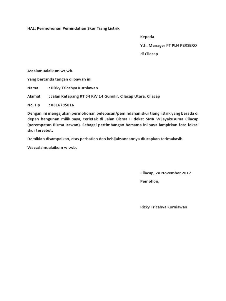 Permohonan Pemindahan Skur Tiang Listrik Admin blog Berbagi Contoh Surat 2020 juga mengumpulkan gambar-gambar lainnya terkait contoh surat permohonan penambahan tiang listrik dibawah ini.