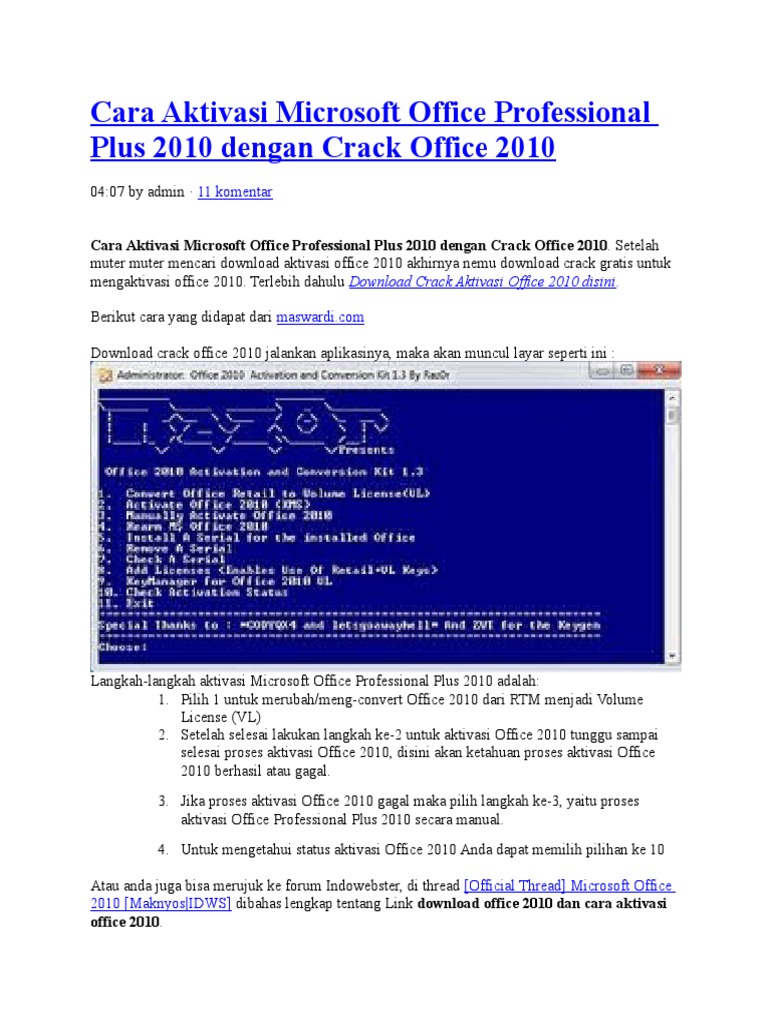 aktivasi office 2010 professional plus