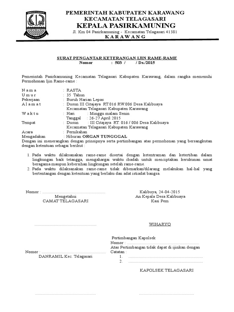 Contoh Surat Izin Keramaian Dari Kelurahan  Contoh Surat Terbaru 2020