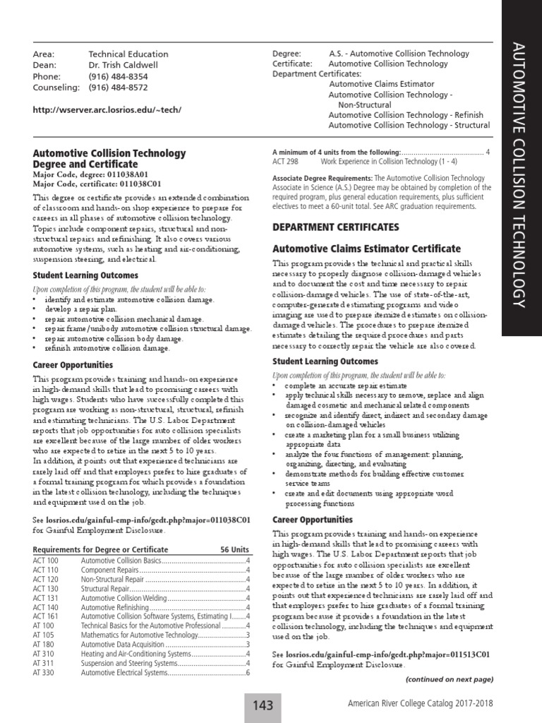 AUTOMOTIVE COLLISION TECHNOLOGY DEGREE AND CERTIFICATES PDF