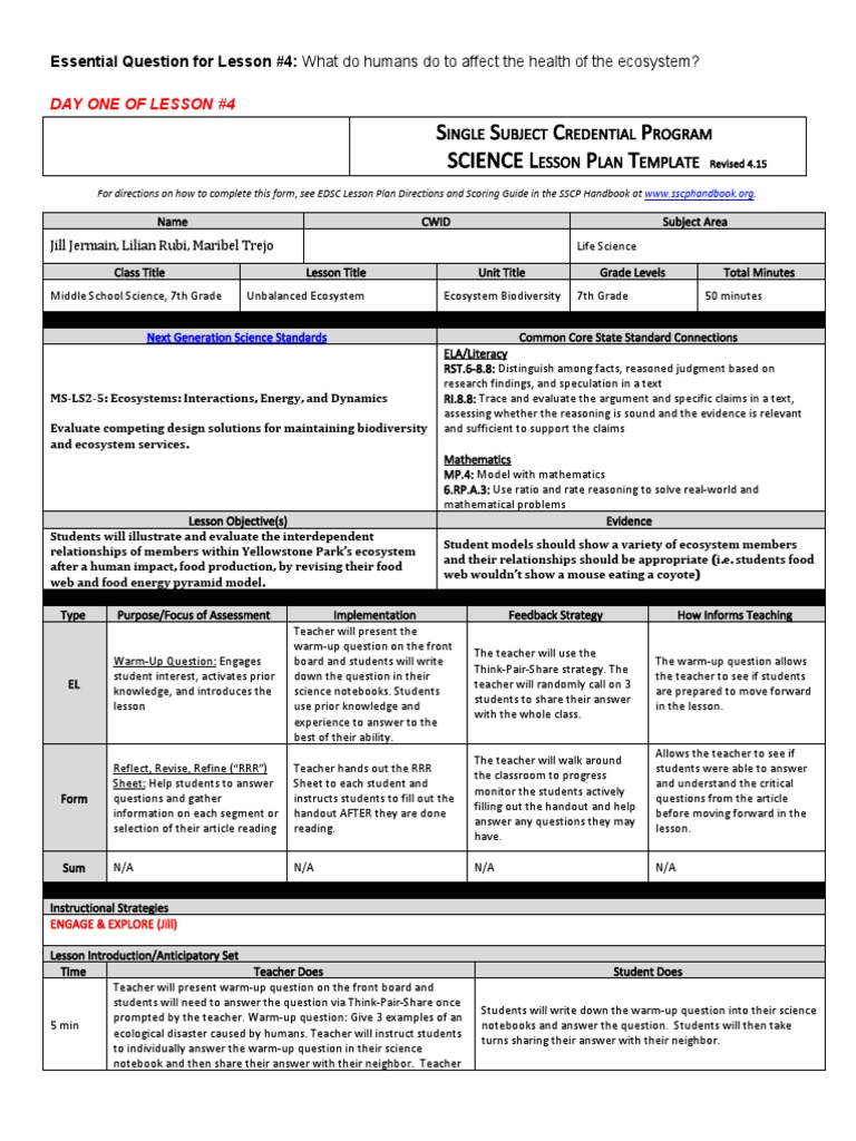 human impact on an ecosystem lesson week four | Education Theory