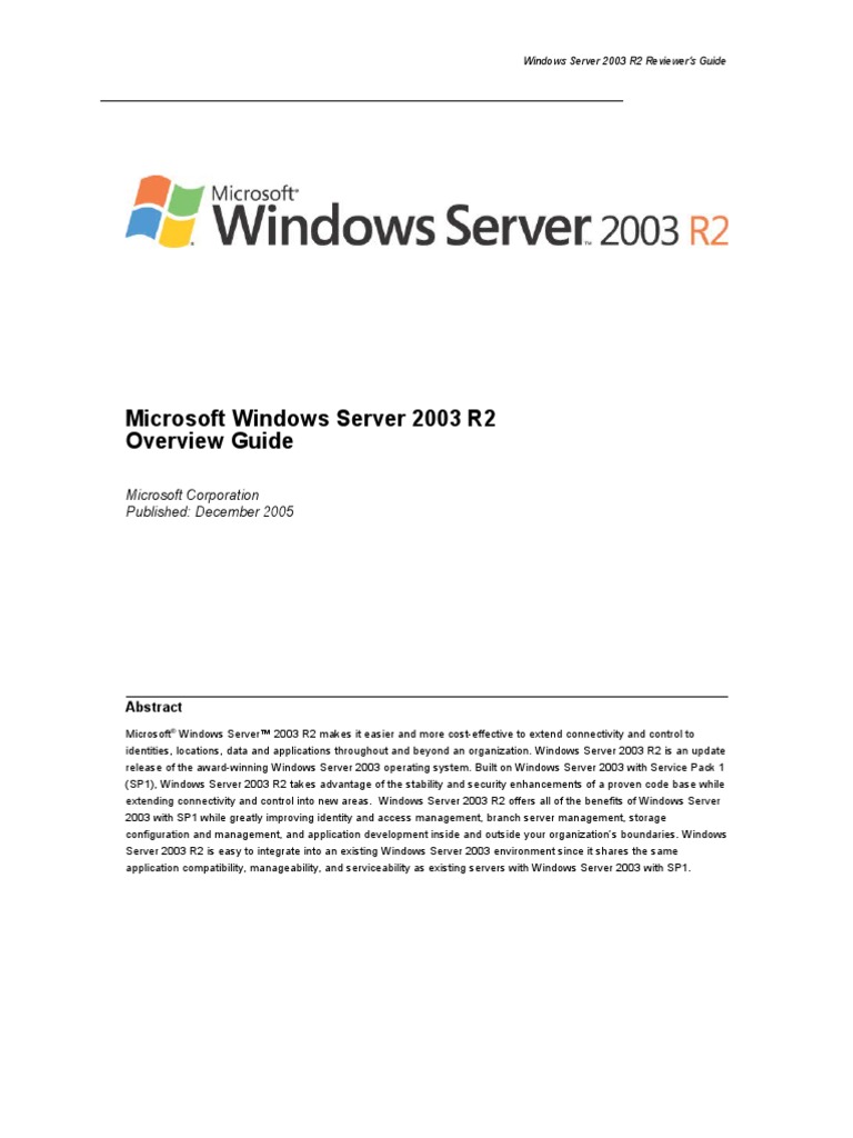 Windows Server 2003 R2 Overview Guide | PDF