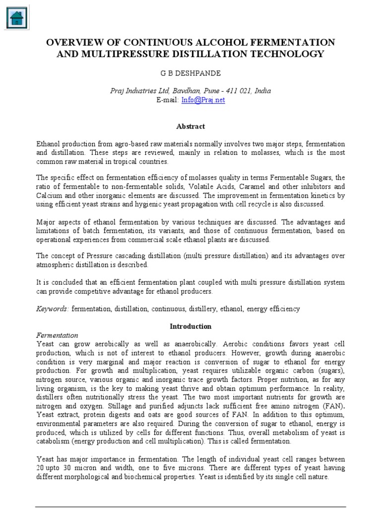 Continuous Alcohol Fermentation Overview | PDF | Wellness | Technology ...