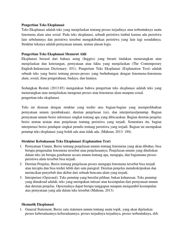 Pengertian Teks Eksplanasi