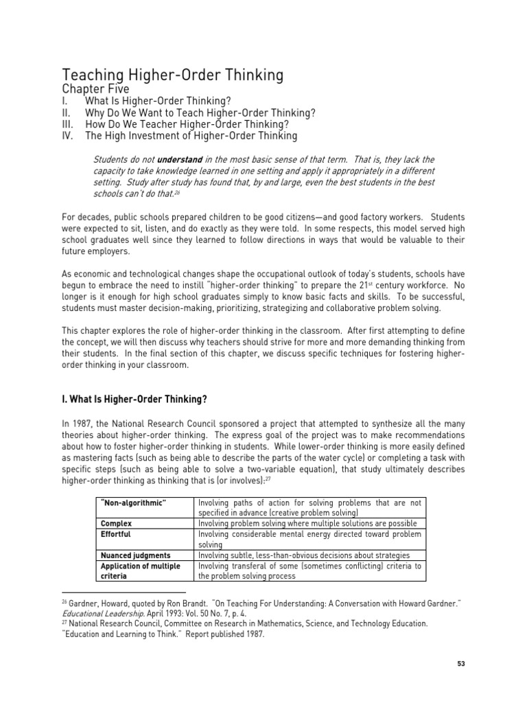Teaching Higher-Order Thinking Skills | PDF | Thought | Memory
