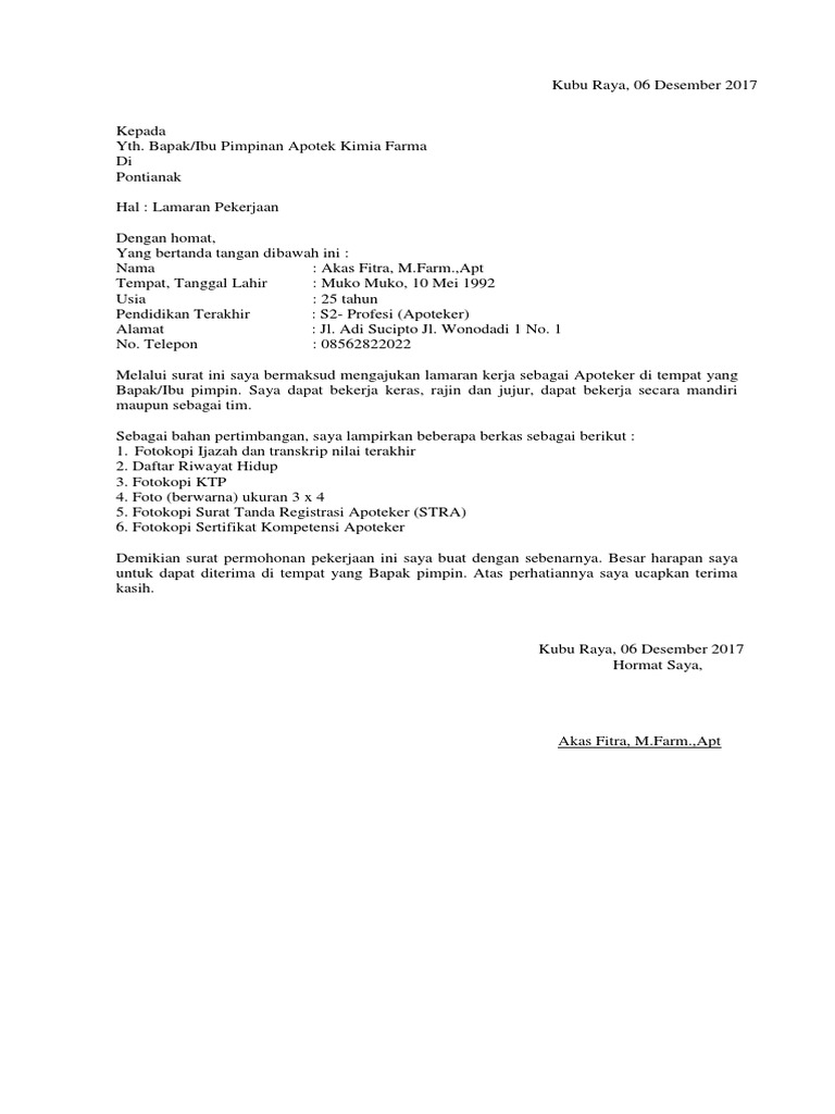 Download 74+ Contoh Surat Lamaran Kerja Farmasi Gratis