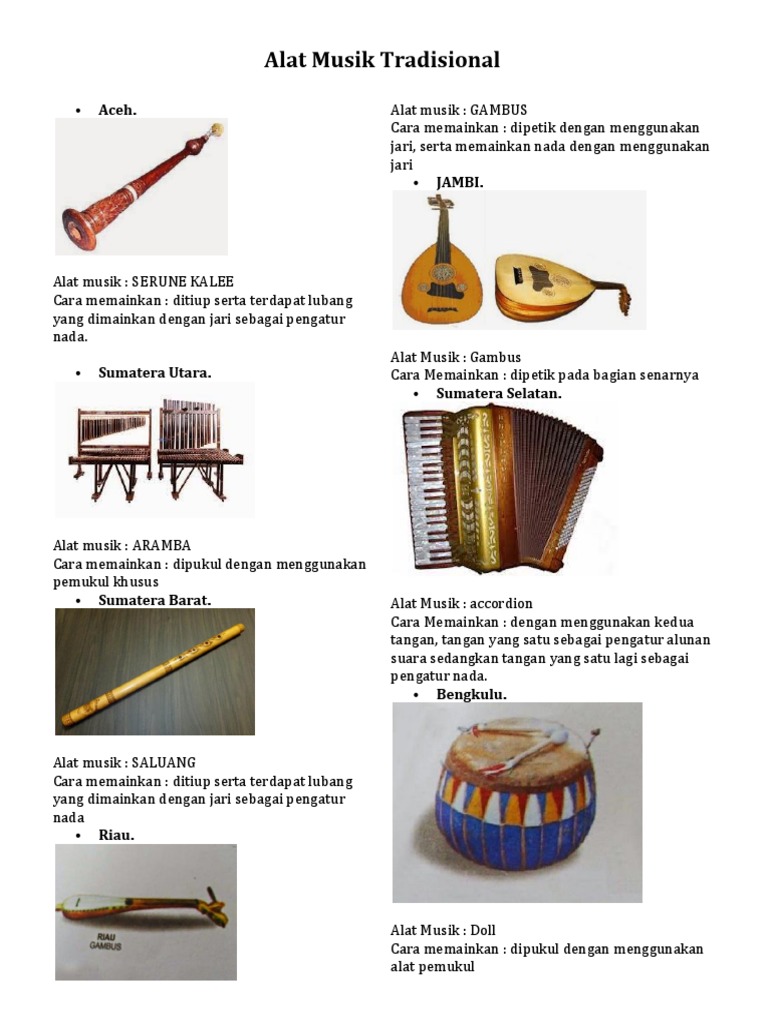Alat Musik Tradisional Indonesia Beserta Penjelasannya Dan 