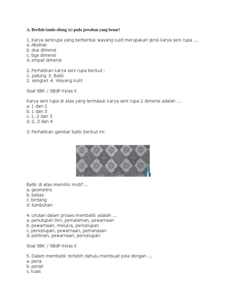 Soal Sbdp Kelas 6