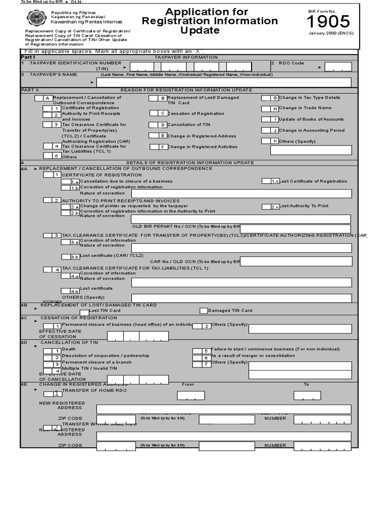 Bir Form 1905 (Encs) 2000 | PDF | Receipt | Invoice