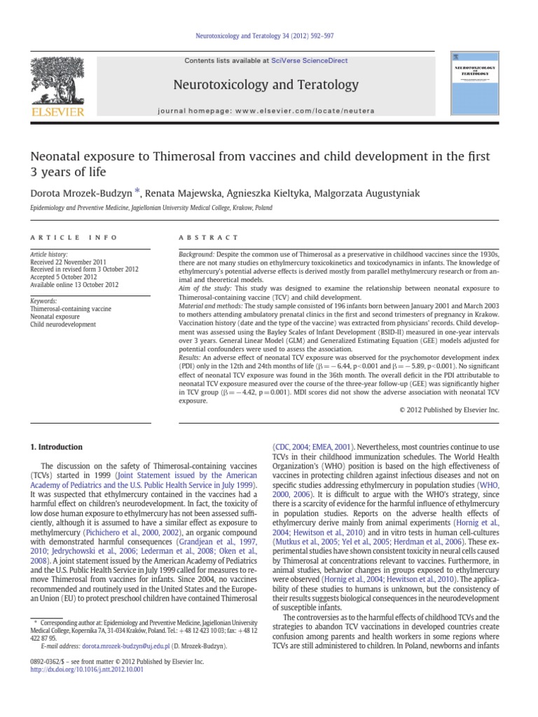 Neonatal Exposure To Thimerosal From Vaccines and Child Development in ...