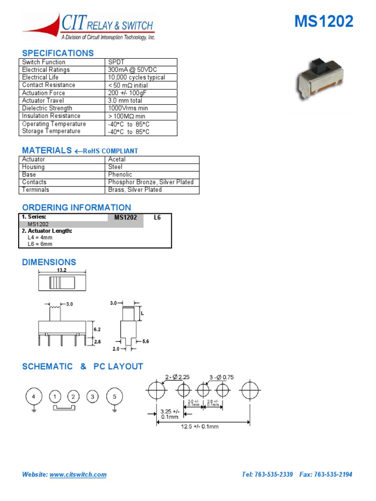 MS1202 SPDT Switch Specifications | PDF