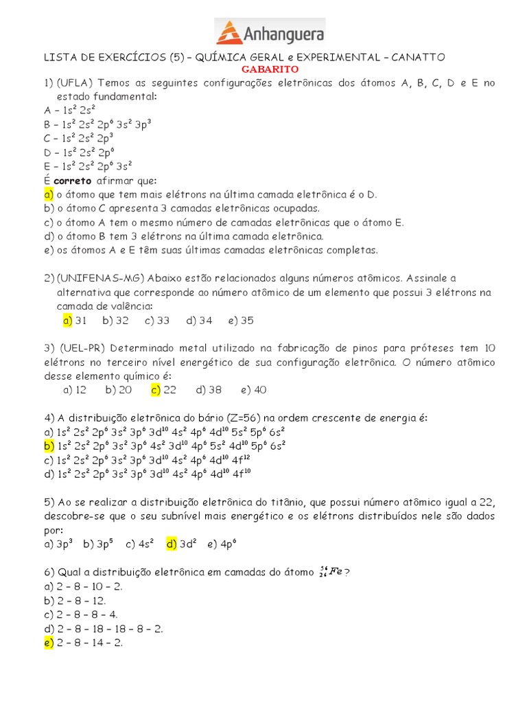 GABARITO - Lista de Exercícios 5 - Distribuição Eletrônica | PDF