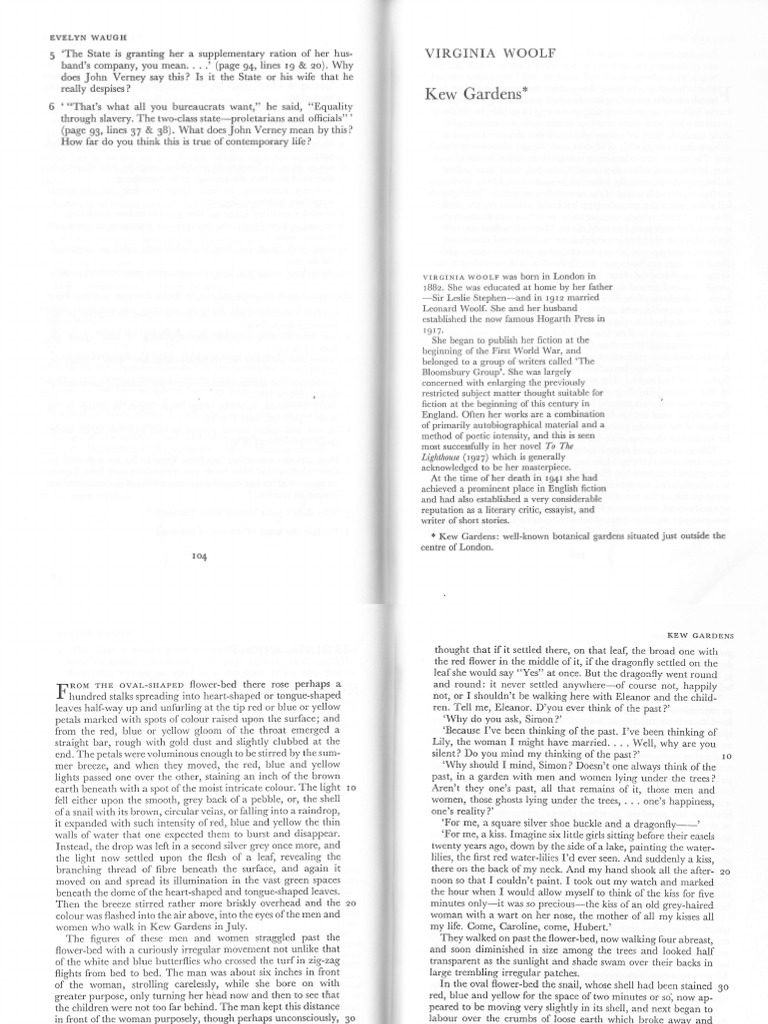 Kew Gardens PDF Virginia Woolf Nature