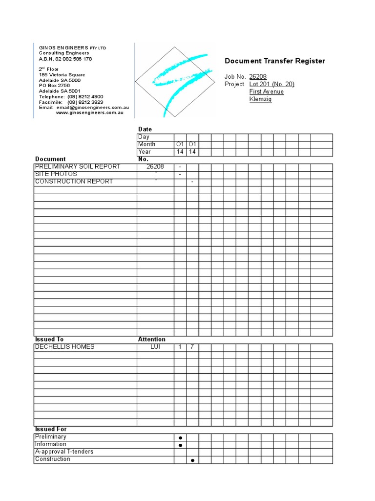 Document Transfer Register for Lot 201 | PDF