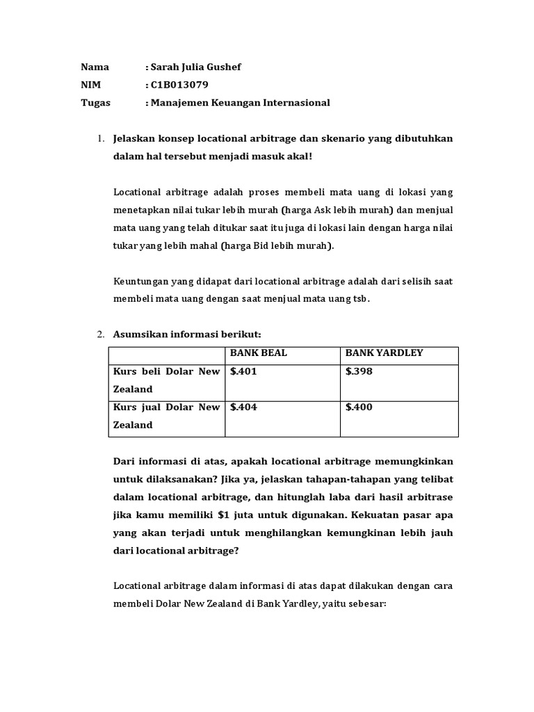 Latihan Soal International Arbitrage
