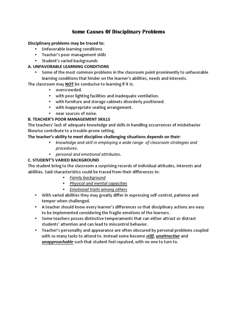 Causes of Disciplinary Problems in Schools | PDF | Classroom | Temperament