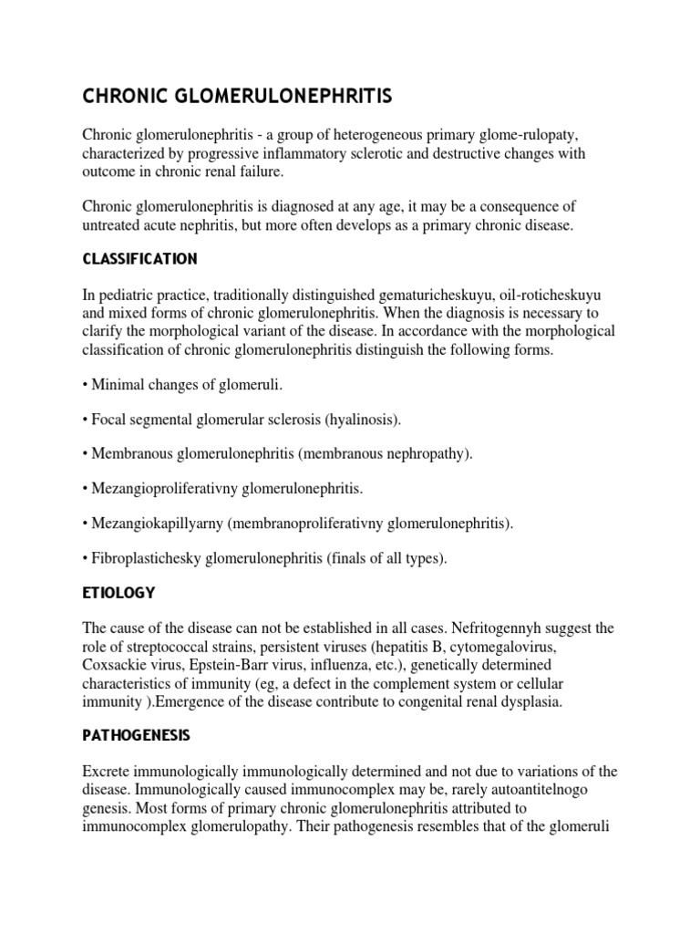 Chronic Glomerulonephritis Overview | PDF | Edema | Kidney