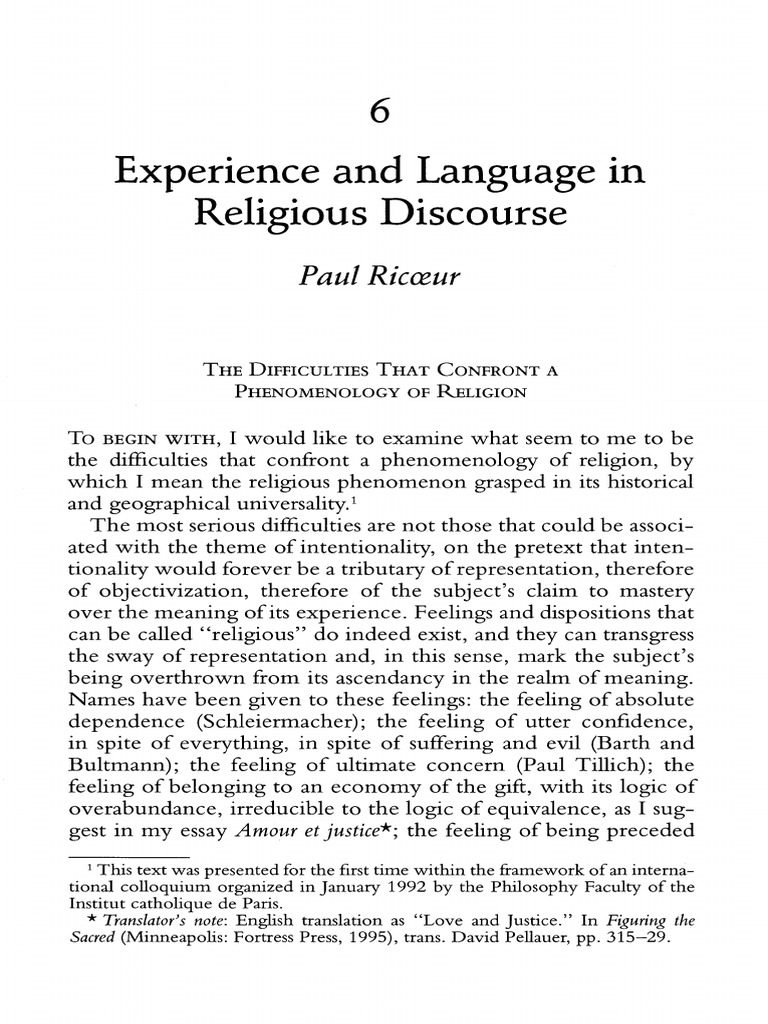 Paul Ricoeur - Experience and Language in Religious Discourse | PDF ...