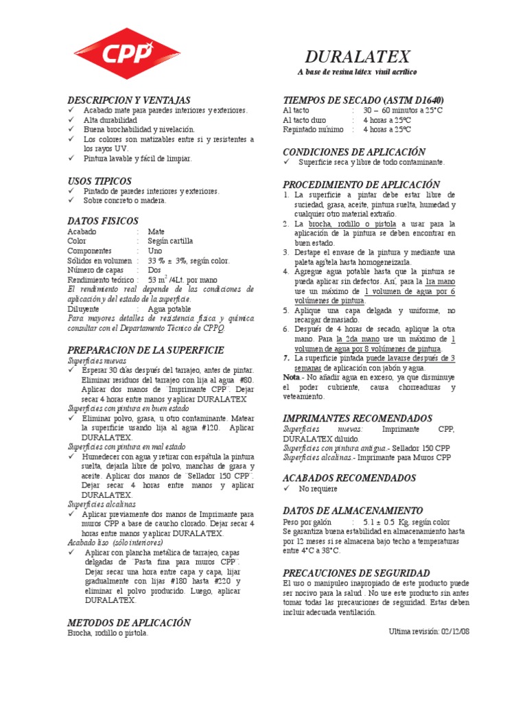 FICHA TECNICA CPP Duralatex Pintar Agua
