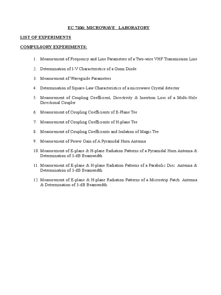 Microwave Lab Manual BIT Mesra PDF Antenna (Radio) Transmission Line