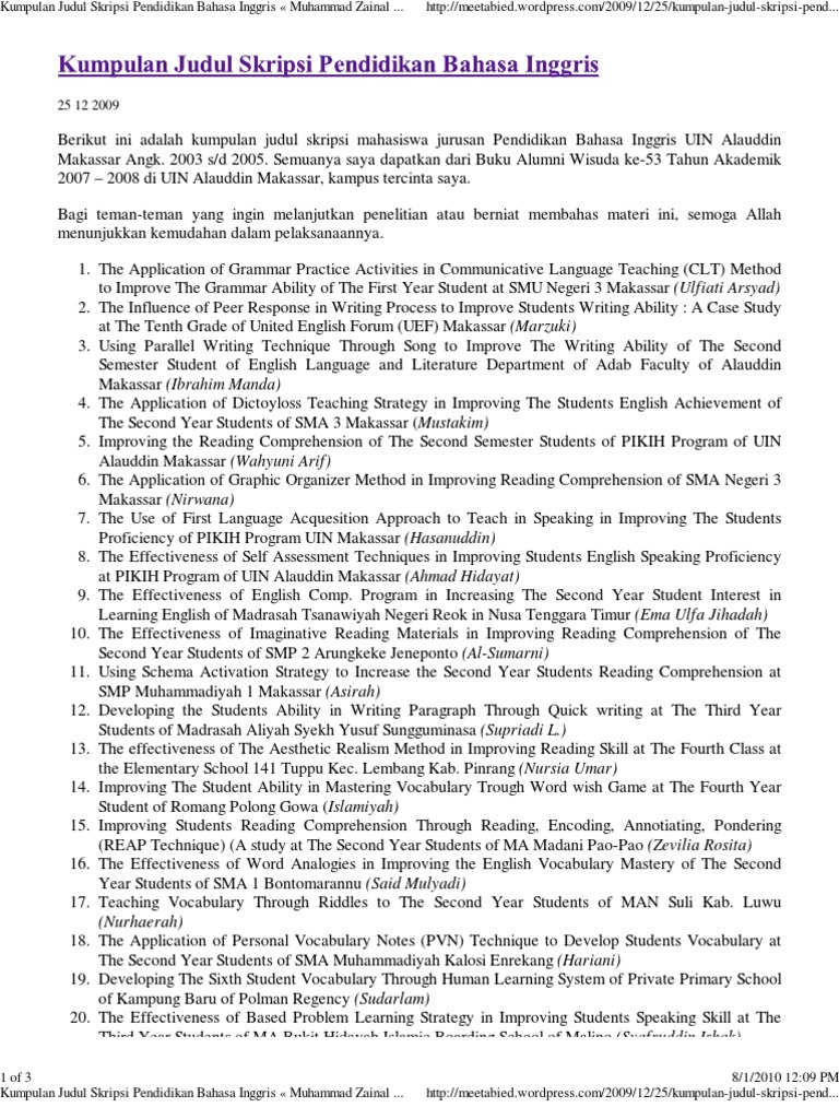 Kumpulan Judul Reading Comprehension Reading Process