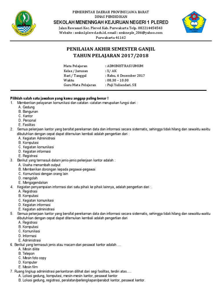 Soal Ukk Administrasi Perkantoran Kls 11